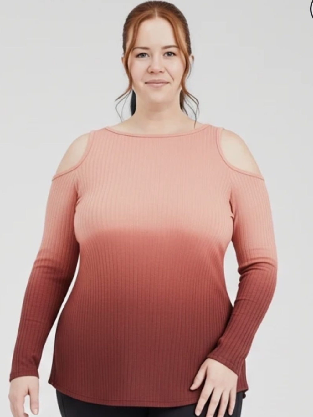 Knox Rose Coral to Deep Red Ombre Waffle-Knit Tank Size 1xl